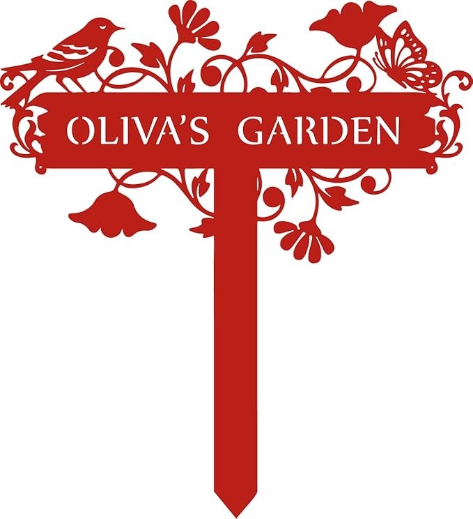 Customized Metal Birds and Flowers, Personalized Garden Sign with Stake, Gardening Decor for Outdoor, Patio and Farmhouse Decorations