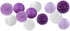 Purple-White Lavender Party Decorations Paper Flowers Lanterns - 15PCS Birthday Graduation Tissue Pom Poms Streamers, Baby Bridal Shower Wedding Retirement Bachelorette Hanging Supplies Decor Hugfond