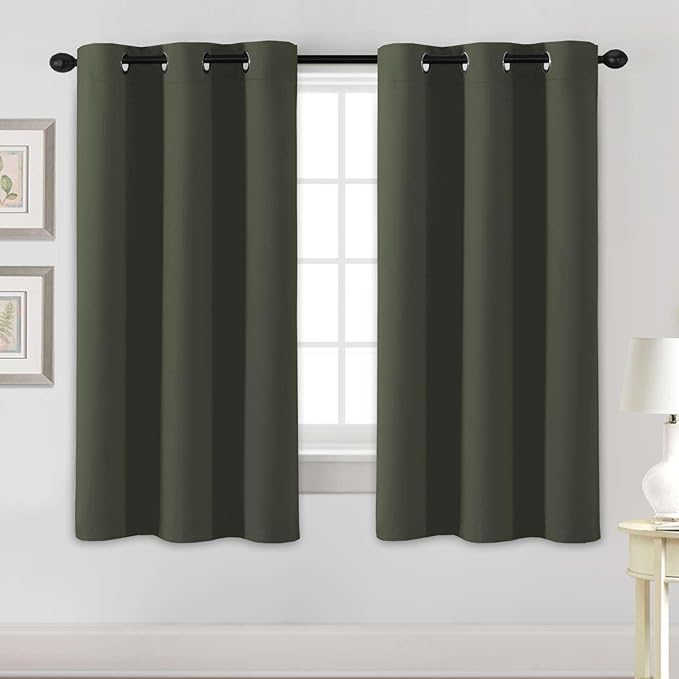 H.VERSAILTEX Blackout Curtains for Bedroom Thermal Insulated Room Darkening Living Room Curtains 63 Inch Long Grommet Privacy Protection Window Curtain Panels/Drapes for Nursery, 2 Panels, Olive