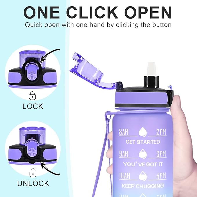 Enerbone Water Bottle, Leakproof BPA & Toxic Free, Motivational Water Bottle with Times to Drink and Straw, Fitness Sports Water Bottle with Strap for Office, Gym, Outdoor Sports