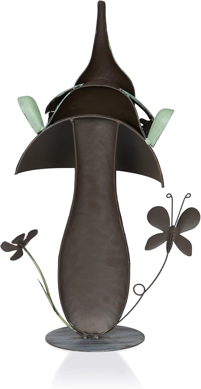 Alpine Corporation - Metal Gnome with Mushroom – 20" Tall Durable Iron Garden Statue, Whimsical Outdoor Décor for Patio, Lawn, Yard (Multicolor)