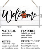 Welcome Decor Sign, Hanging Wood Sign Home Decorative, Printed Wood Wall Art Sign, Ladybug Welcome Sign, Door Sign, Front Door Wall Art Decor, Welcome Sign for Home Farmhouse Yard Garden 12 * 6inch
