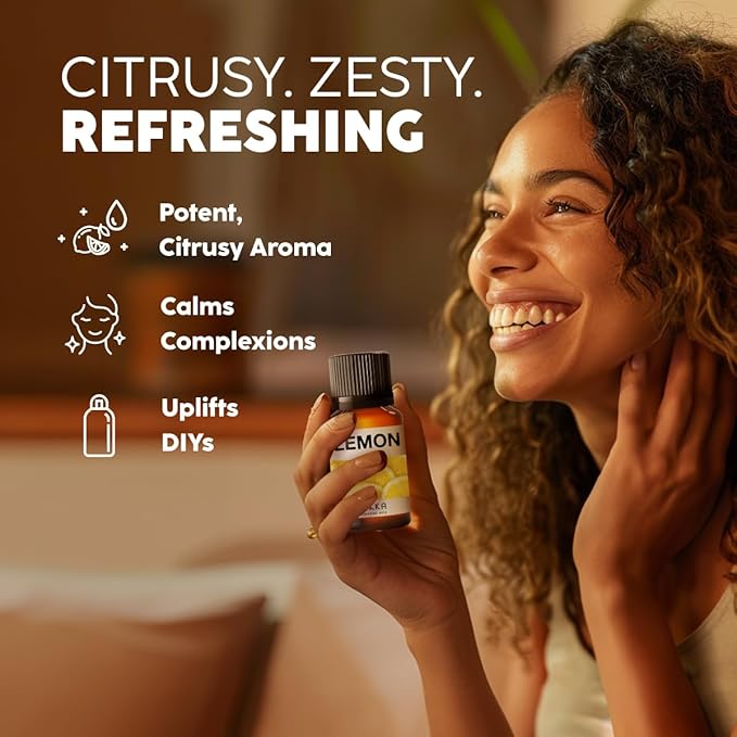 Kukka Lemon Essential Oil for Skin, Diffuser & DIY - 0.34 Fl Oz - 100% Pure Natural, Fresh Lemon Scent, for Cleaning，Aromatherapy,Candles,Soap Making Scent DIY