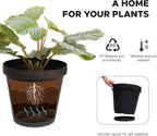 Elly Décor Set of 2 10 inch Round Saucer Modern Self Watering Planter Plates, Pots with Rattan-Like Finish, 10x10 Onix Gray