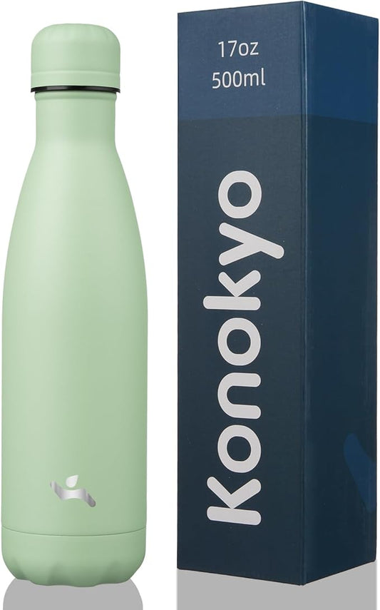 Insulated Water Bottles,17 oz Double Wall Stainless Steel Vacumm Metal Flask for Sports Travel,Macaron Green