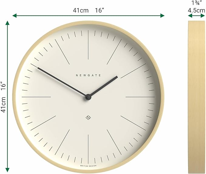 NEWGATE® Mr Clarke Wall Clock | Large Scandi Inspired Plywood Clock | 16 inch | Pale Wood case with Marker dial | Modern Minimalist Design for Kitchen, Living Room or Office