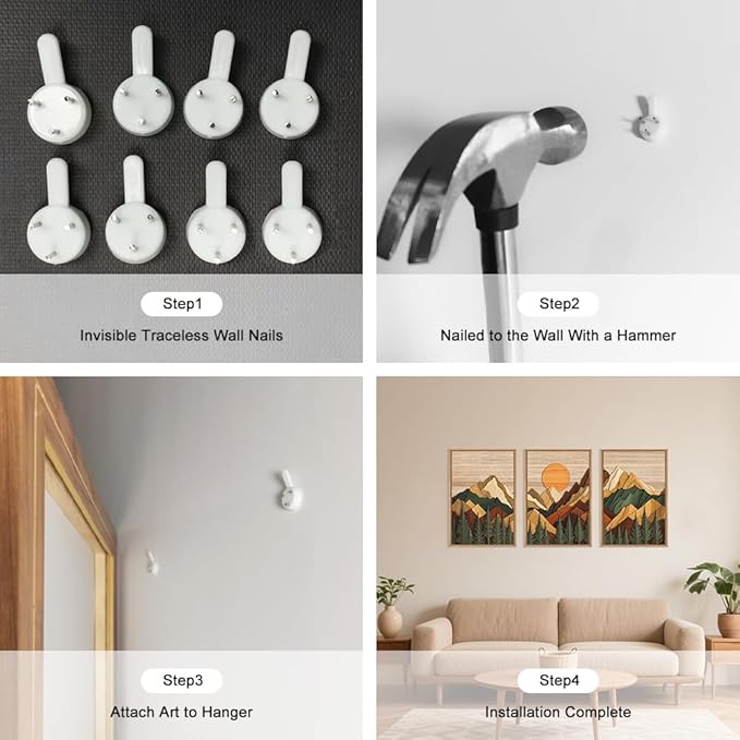 Celestdeco Woodcut Style Mountain Framed Canvas Wall Art Set, Large Brown Ridge Wall Decor, Boho Pine Tree Wall Painting, Abstract Wooden Art Print for Living Room, Bedroom, Office - 24"X36"X3(Not-3D Effect)