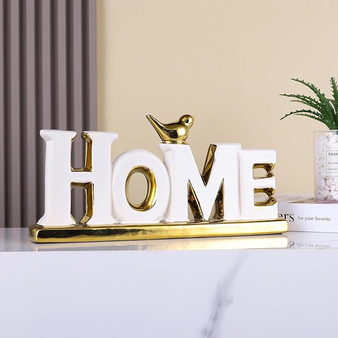 Love Sign Decoration,White and Gold Love Signs for Home Decor Statue,Modern Bird Sculpture Personalized Love Decor,Gold Style Figurine Decorative Ornaments for Living Room,Bedroom,Desktop (Home white)