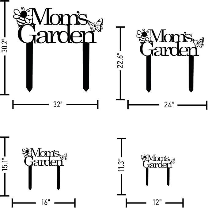 Custom Patio Meta Sign with Stake, Bee and Butterfly Decoration, Farmhouse Yard Art - Personalized Gardener Name, Gift for Mom & Grandma