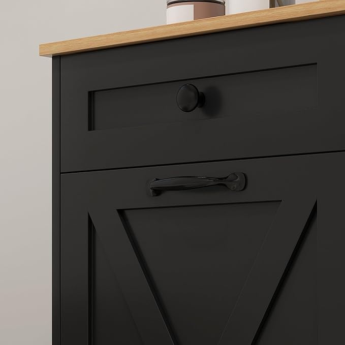 HOMCOM Tilt Out Laundry Hamper Cabinet with 2 Removable Baskets, Freestanding Bathroom Storage Cabinet with 2 Drawers, Trash Can Cabinet for Living Room, Laundry Room, Black