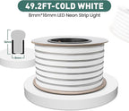 GZBtech Flexible LED Neon Rope Lights 50FT,AC 110-120V Waterproof Strip Light, 120 LEDs/M Cuttable Connectable Neon Lighting for Indoor Outdoor Home Decor/Commercial Building Use-Cold White 15M