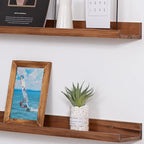 AZSKY 36 Inch Floating Book Shelves Rustic Wood Wall Picture Ledge Shelf for Storage Light Walnut Wall Mounted Picture Photo Display Shelf a Set of 3 Hanging Book Shelf