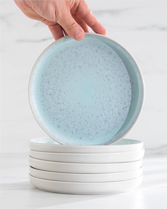 24 Piece Dinnerware Sets for 8 - Modern Style Stoneware Dinnerware Set - Microwave Safe Dinner Plates and Bowls Sets for 8, Ceramic Dish Set, Bowl and Plate Sets for 8, Beige Light Blue Set for 8…