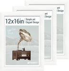 12x16 Picture Frame 3 pk - White Woodgrain, HD Tempered Glass, Wall Gallery Photo Frame