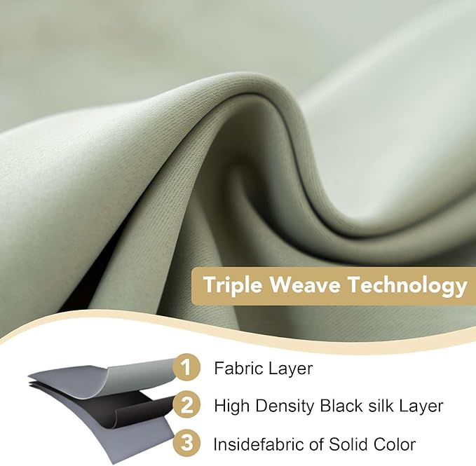 H.VERSAILTEX Blackout Curtains for Bedroom Thermal Insulated Room Darkening Living Room Curtains 84 Inch Long Grommet Privacy Protection Window Curtain Panels/Drapes for Nursery,2 Panels,Light Sage