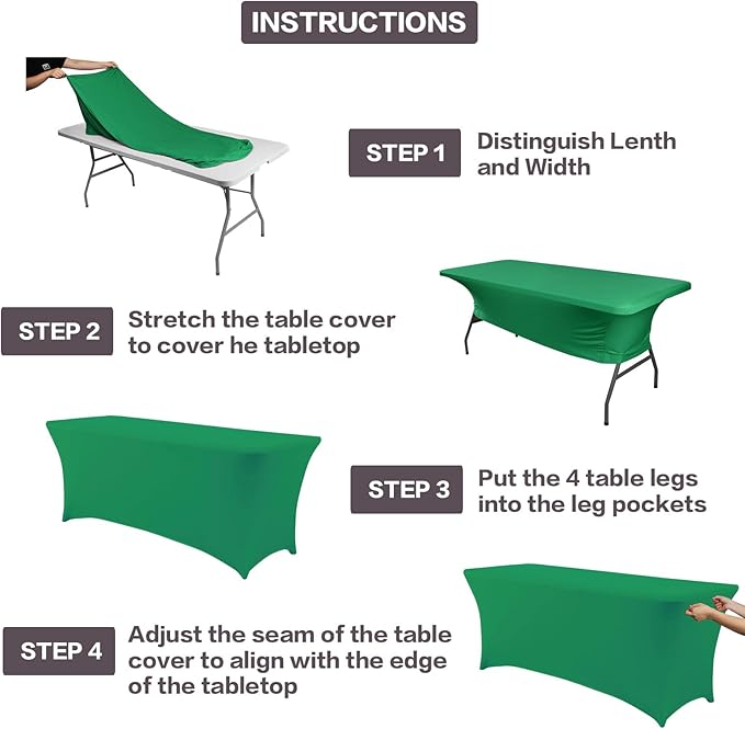 IVAPUPU 2 Pack 4FT Table Cloth for Rectangular Fitted Events Stretch Emerald Green Table Covers Washable Cover Spandex Tablecloth Protector for Party, Wedding, Cocktail, Banquet, Festival