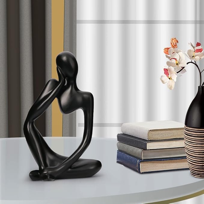 Home Decor Thinker Statue Accents, Set of 3 Thinker Sculptures Office Decor Modern Abstract Resin Decoration on Shelf Table Desk for Living Room Office Bedroom (Small Black)