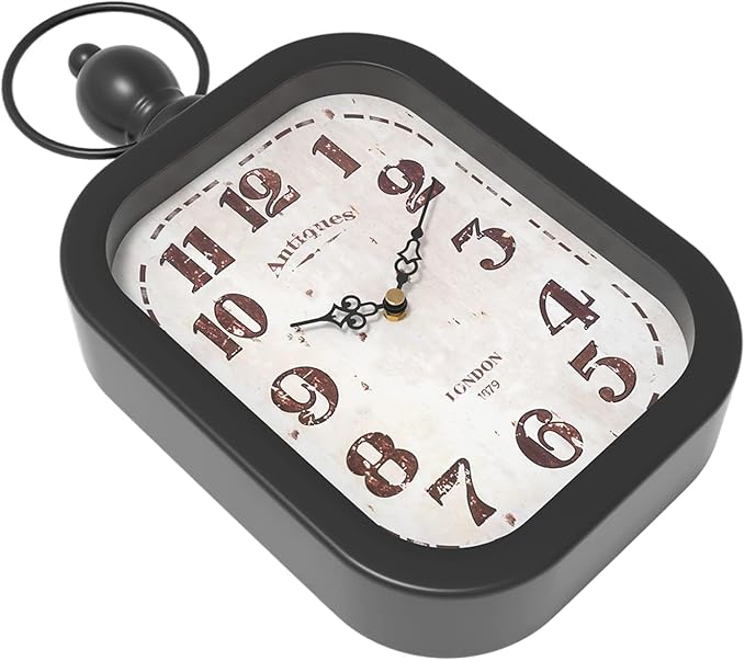 Menterry Small Retro Rectangle Wall Clock, Black Antique Vintage Style Decor Wall Clocks for Farmhouse,Bedroom,Kitchen,Bathroom (11" H x 6.1" W)