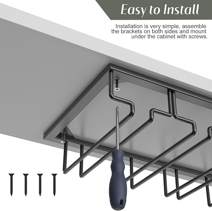 Xverycan Wine Glass Rack Under Cabinet, 10 Row Extreme Large Stemware Hanger, Metal Wine Goblet Holder, DIY Bar Glass Storage Rack for Bar Counter, Kitchen, Screws Included