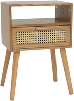 MaxSmeo Mid Century Modern Nightstand with Drawer, Small Nightstand Bedside Table, Rattan Nightstand, Wood End Table for Bedroom, Living Room (Brown)