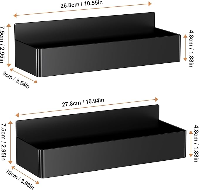 Magnetic Spice Rack for Refrigerator, Kitchen Organizer and Storage Shelf, Black (2 Pack)…