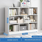 IOTXY Open Shelf Low Bookcase - Wooden 3-Tier Floor Standing Display Cabinet Organizer with Base, 8 Cubes Short Horizontal Bookshelf in Warm White