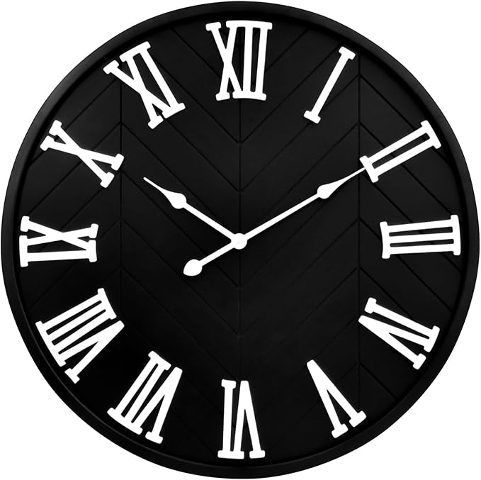 30 Inch Large Wall Clock Farmhouse Style - Black Silent Non-Ticking Rustic Decor for Living Room, Kitchen, Bedroom