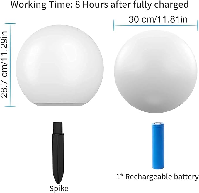 infray 12-Inch LED Ball Light, Solar Rechargeable Globe Light Color Changing Solar Globe Lamp IP67 Waterproof Outdoor Garden RGB Orb Light for Patio Pool Yard Bar Party Decorative Lighting