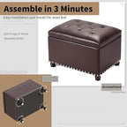 Joveco Leather Storage Ottoman Bench Rectangle 24 Inch Foot Rest Ottomans Stool for Living Room Bedroom(Brown)