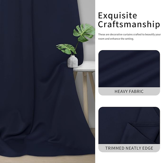 Easy-Going Blackout Curtains for Bedroom, Solid Thermal Insulated Grommet and Noise Reduction Window Drapes, Room Darkening Curtains for Living Room, 2 Panels(42x72 in, Navy)