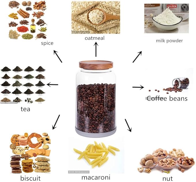 Large Glass Food Canisters, 93 FL OZ(2750ml) Kitchen Serving Stoarge Container with Airtight Wooden Lids, Cereal Dispenser Jars for Spaghetti Pasta, Powder, Spice, Tea, Coffee(8.8inch high)