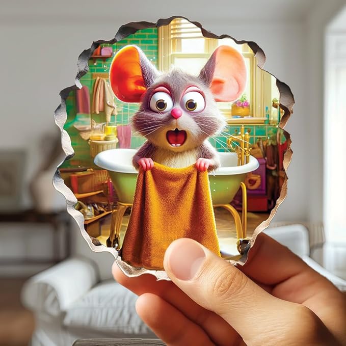 3D Mouse Sticker - Shower - Mousehole Wall Sticker Decal - Removable Bathroom Decor - Kids Room - Peel & Stick - Whimsical Home Decor - MICESTERPIECE