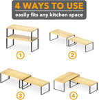 SpaceAid Cabinet Shelf Organizers 2 Pack, Kitchen Counter Rack Shelves Riser, Stackable Expandable Spice Rack, Pantry Cupboard Storage Organization (Black and Natural, Long)