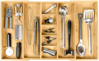 Adjustable Kitchen Drawer Organizer for Utensils and Junk, Food-Safe Contract Grade with 100% Sustainable Wood, Expandable from 16 to 28 Inches Wide - Natural Bamboo