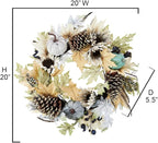 Admired By Nature 24 Inch Artificial Pumpkin Sunflower Fall Wreath Wall Door Farmhouse Decor For Home Office Thanksgiving Harvest Wreaths For Front Door Cemetery Wreaths Indoor Outdoor, Rustic White