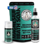 Coach Soak Magnesium Recovery Value Bundle - Flakes Bath Soak + Oil Spray + Lotion with MSM (Cooling Menthol, 3-Pack)