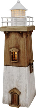 Linfevisi Wood Lighthouse Decor Rustic LED Light House Decor Wooden Decorative Nautical Lighthouse Statue Coastal Beach Themed Lighthouse Handcrafted Tabletop Decoration Home Bathroom (13.78")