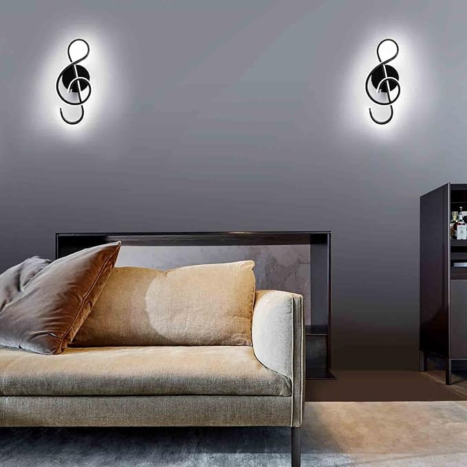 XEYOU 22W Modern Wall Sconce Lighting Indoor LED Creative Wall Light Fixture Music Symbol Art Decoration Wall Lamp for Living Room Bedroom Stair Corridor (Black 6000Kelvin)