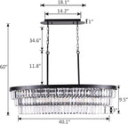 TOCHIC Chandelier 40 inch, Farmhouse Black Crystal Chandelier, Kitchen Island Lighting, Dining Room Light Fixture for High Ceiling, Modern Linear Oval Chandeliers for Living Room, Office Area, Bar