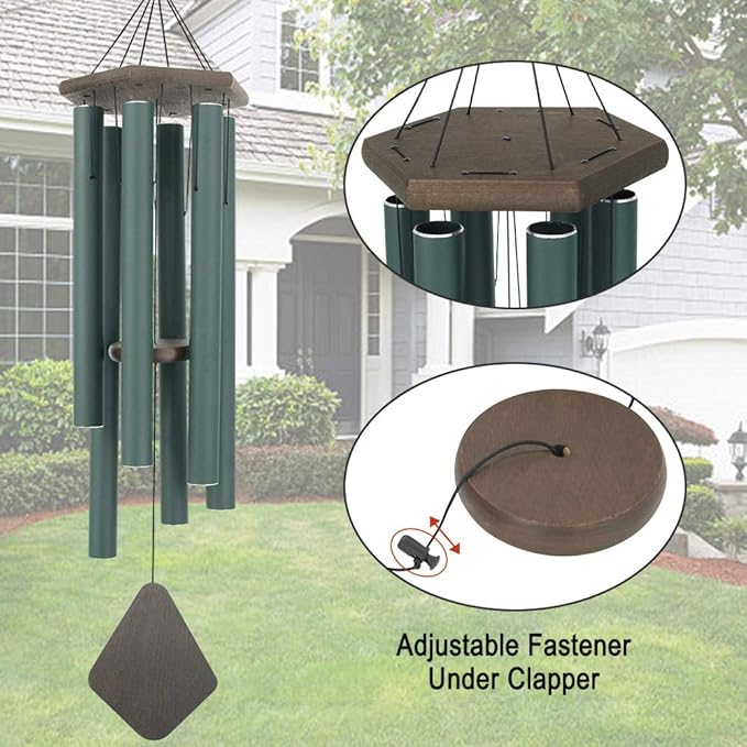 Wind Chimes Outdoor Large Deep Tone, 44 Inches Sympathy Wind Chimes Tuned Soothing Melody, Memorial Wind-Chime with 6 Heavy Tubes for Outside Decoration, Garden/Yard. Green