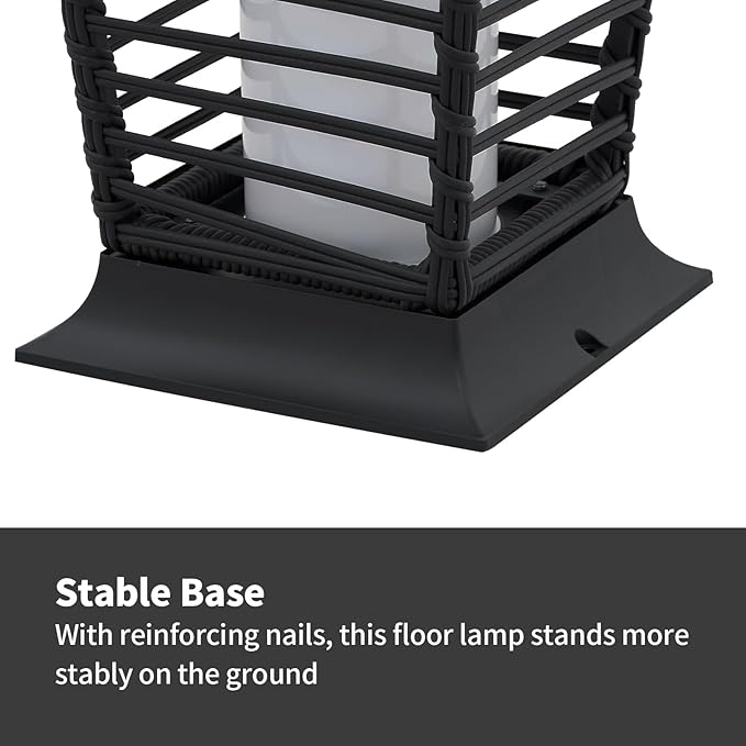 Outdoor Floor Lamp Weather-Resistant Outdoor Wicker Light Solar Powered Lantern Deck Lights for Patio Yard Garden