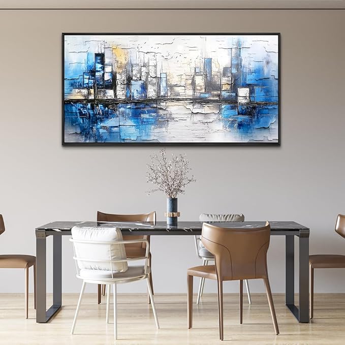 ZUITINGHUA Black Framed Canvas Wall Art For Living Room Large Wall Decor For Office Bedroom Decorations Blue Landscape Pictures Abstraction Paintings Artwork Aesthetic Mural Home Decor 30x60 In
