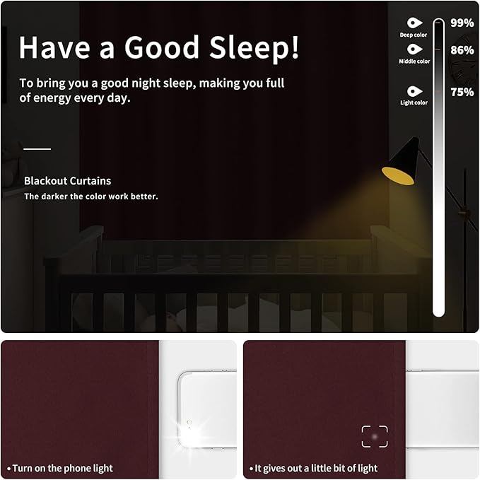 Easy-Going Blackout Curtains for Bedroom, Solid Thermal Insulated Grommet and Noise Reduction Window Drapes, Room Darkening Curtains for Living Room, 2 Panels(42x63 in, Wine)