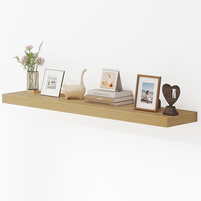 Dreamland 48 Inches Floating Shelves for Wall, 9.3" Deep Long Floating Shelves Set of 1, Large Display & Storage Shelf, Wall Shelf for Bathroom Bedroom Living Room Kitchen Office, Oak