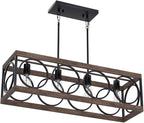 XINGQI Black Kitchen Island Light Fixtures, Farmhouse Dining Room Chandelier Rectangular Linear Chandeliers Pendant Ceiling Light Fixture for Bar Office Coffee Shop 4-Light Wood Grain