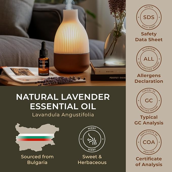 Gya Labs Lavender Essential Oil for Diffuser - 100% Pure Natural Lavender Oil for Skin, Hair, Massage, Candle Making & Aromatherapy (1.02 Fl Oz)