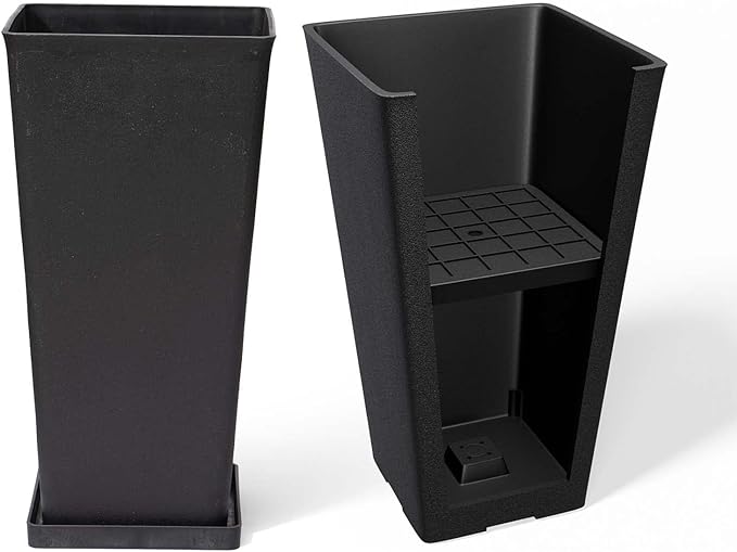 La Jolíe Muse Tall Planters 20 Inch, Flower Pot Pack 2, Patio Deck Indoor Outdoor Garden Tree Planters (Black)