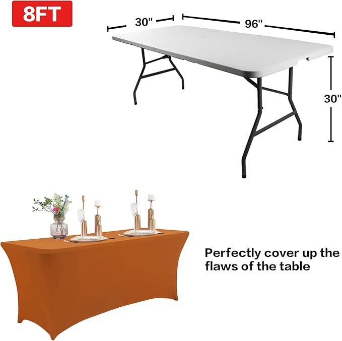 IVAPUPU 2 Pack 6FT Table Cloth for Rectangular Fitted Events Stretch Caramel Table Covers Washable Spandex Tablecloth Protector for Party, Wedding, Cocktail, Banquet, Festival