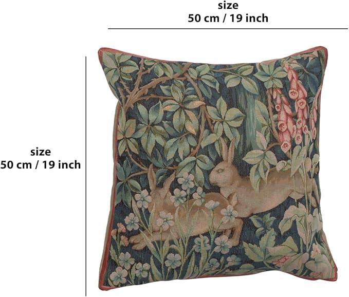 Charlotte Home Furnishings Decorative Tapestry Pillow Cover 19x19 in, Green Hares Couch Throw Pillow Cover, French Country Square Cushion Cases for Living Room Home Decor, Soft Cotton Jacquard Woven