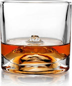 Mount Fuji Heavy Crystal Whiskey Glasses Gift Set of 2, Thick Freezable Bourbon Glass 1lb Each, Premium Whiskey Gifts for Men, Frozen Crystal Chills Cocktails, 10 oz